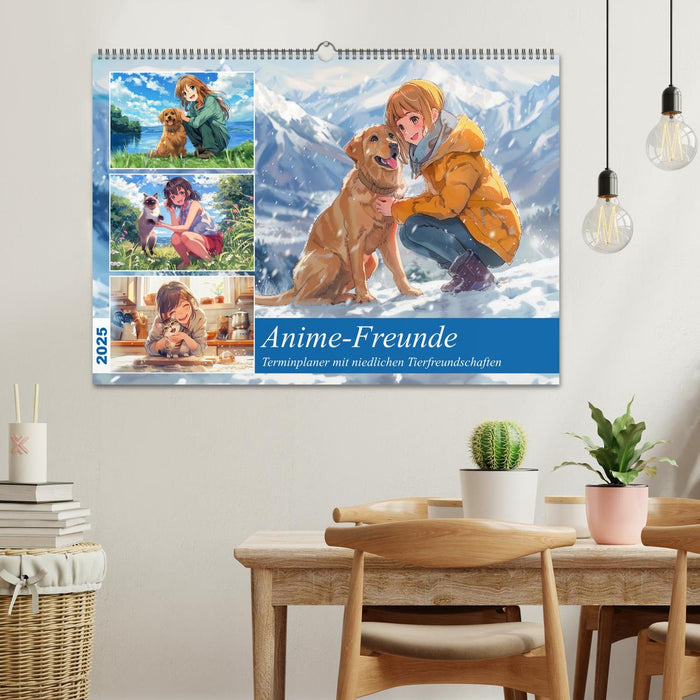 Anime-Freunde - Terminplaner mit niedlichen Tierfreundschaften (CALVENDO Wandkalender 2025)