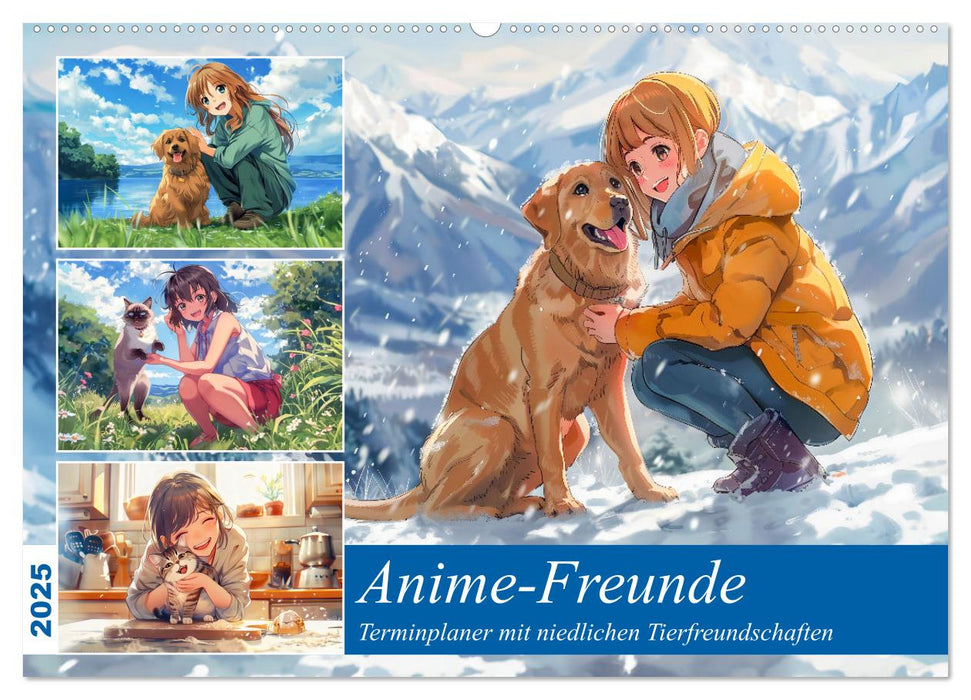 Anime-Freunde - Terminplaner mit niedlichen Tierfreundschaften (CALVENDO Wandkalender 2025)