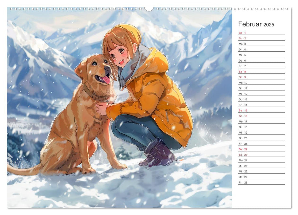 Anime-Freunde - Terminplaner mit niedlichen Tierfreundschaften (CALVENDO Wandkalender 2025)