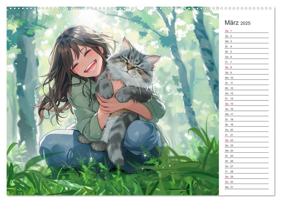 Anime-Freunde - Terminplaner mit niedlichen Tierfreundschaften (CALVENDO Wandkalender 2025)