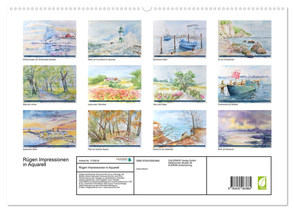 Rügen Impressionen in Aquarell (CALVENDO Premium Wandkalender 2025)