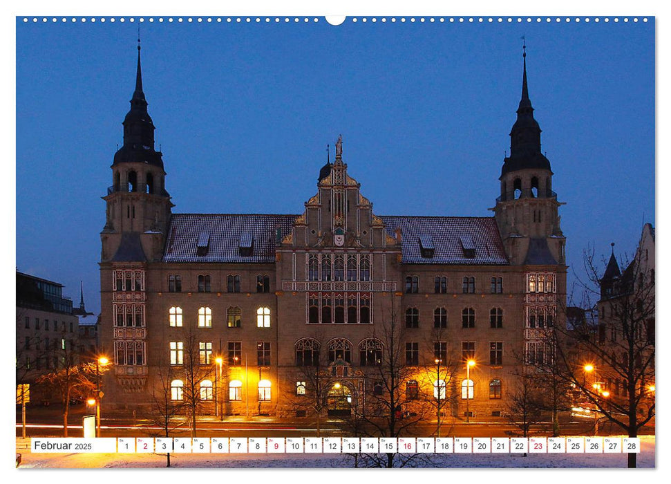 HALLE SAALE BEI NACHT (CALVENDO Premium Wandkalender 2025)