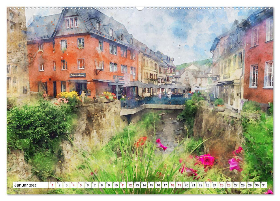 Bad Münstereifel - Mittelalterliches Kleinod in Aquarellfarben (CALVENDO Premium Wandkalender 2025)