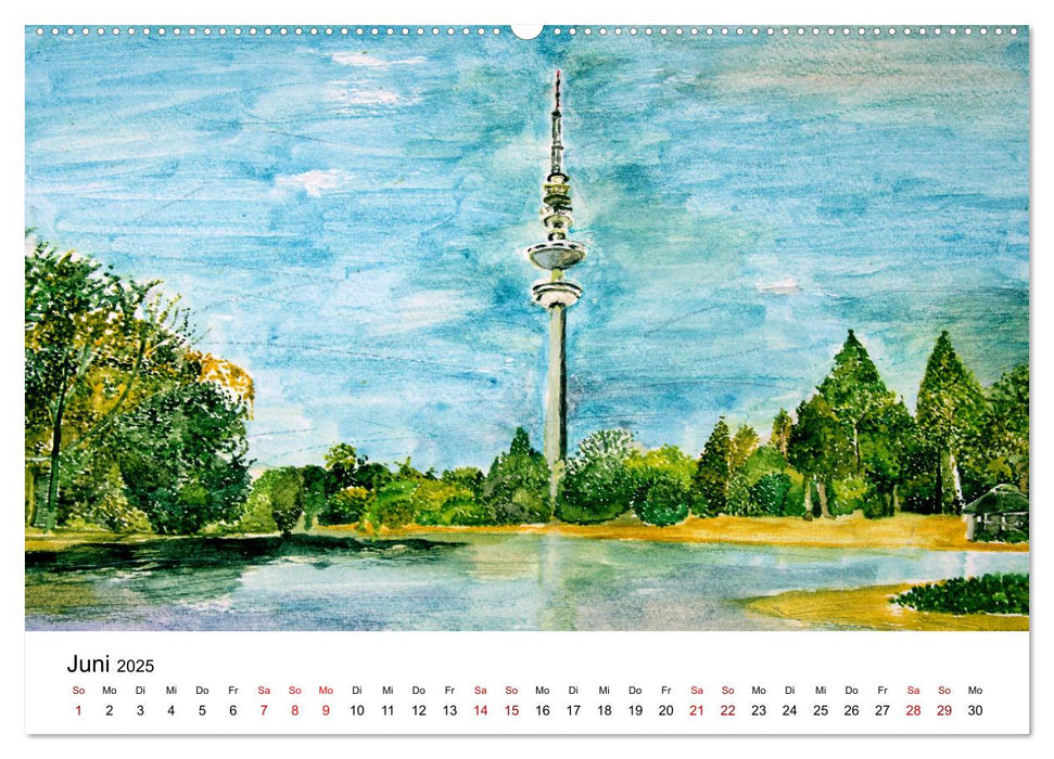 Hamburg in stillen Aquarellen (CALVENDO Premium Wandkalender 2025)