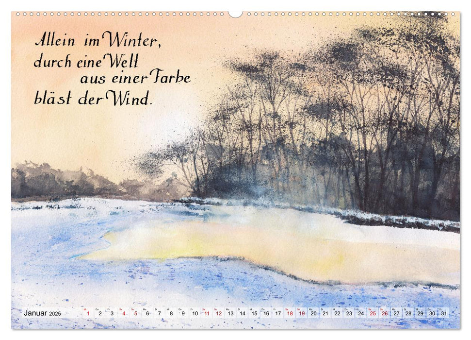 Aquarelle und Haiku von Basho (CALVENDO Premium Wandkalender 2025)