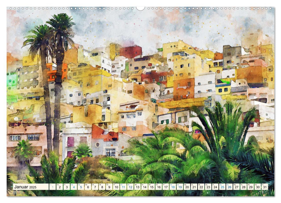 Las Palmas de Gran Canaria - Aquarelle (CALVENDO Premium Wandkalender 2025)