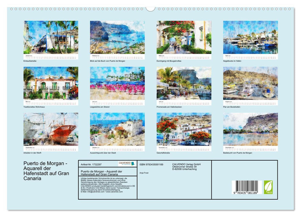 Puerto de Morgan - Aquarell der Hafenstadt auf Gran Canaria (CALVENDO Premium Wandkalender 2025)