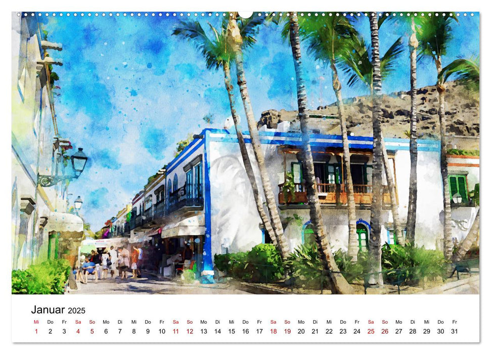 Puerto de Morgan - Aquarell der Hafenstadt auf Gran Canaria (CALVENDO Premium Wandkalender 2025)