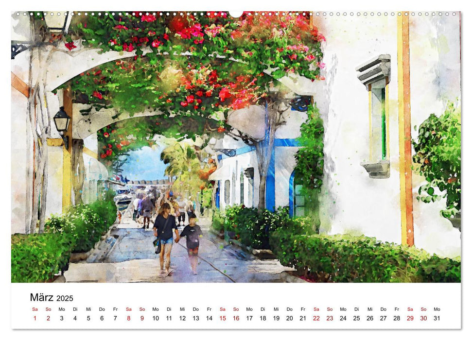 Puerto de Morgan - Aquarell der Hafenstadt auf Gran Canaria (CALVENDO Premium Wandkalender 2025)