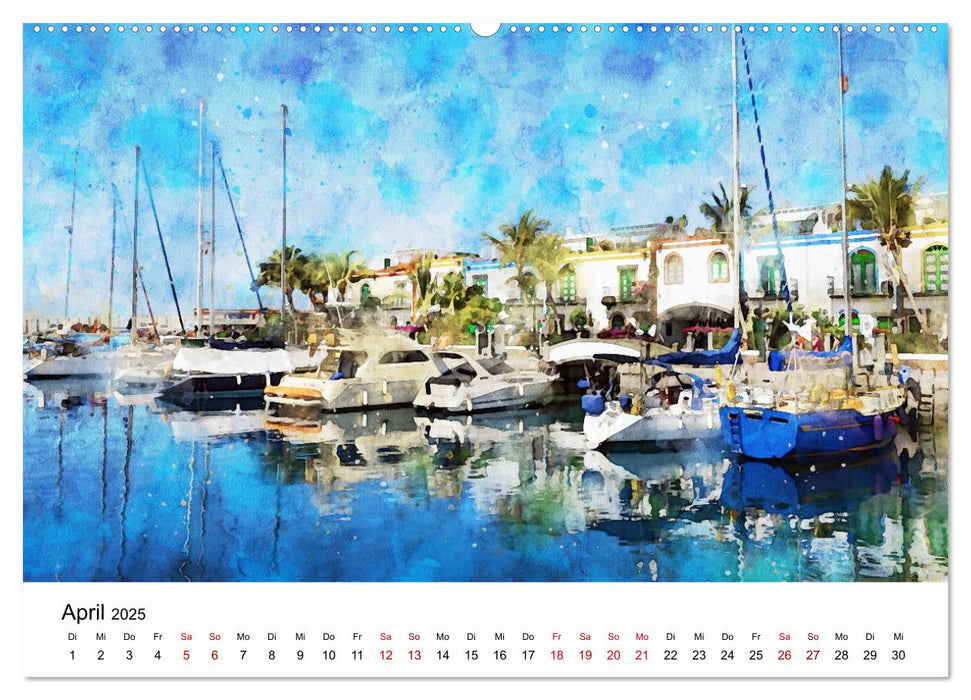 Puerto de Morgan - Aquarell der Hafenstadt auf Gran Canaria (CALVENDO Premium Wandkalender 2025)