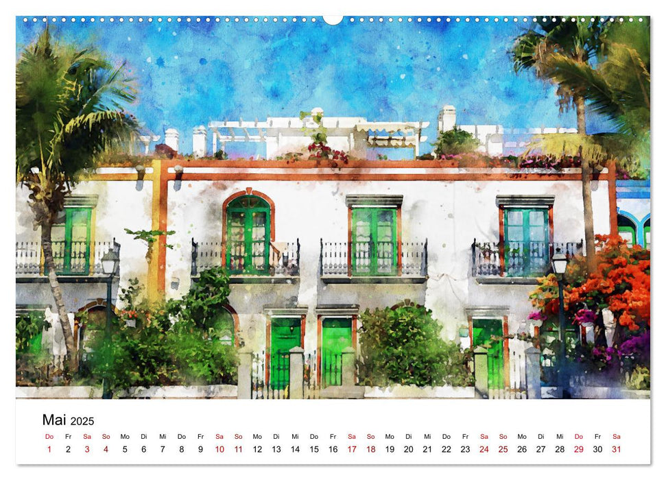 Puerto de Morgan - Aquarell der Hafenstadt auf Gran Canaria (CALVENDO Premium Wandkalender 2025)