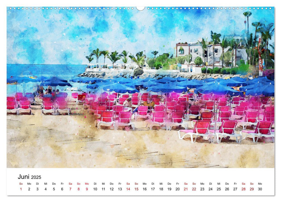 Puerto de Morgan - Aquarell der Hafenstadt auf Gran Canaria (CALVENDO Premium Wandkalender 2025)