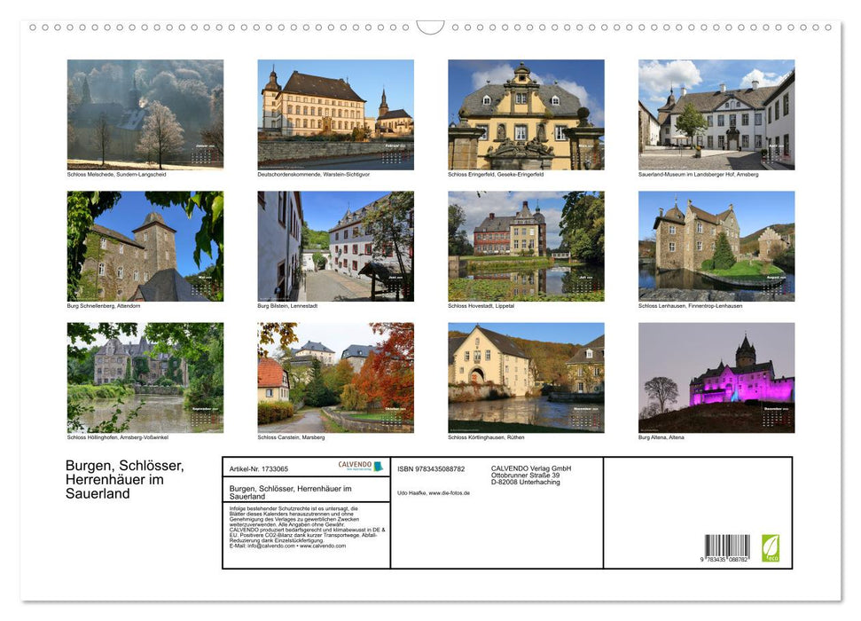 Burgen, Schlösser, Herrenhäuer im Sauerland (CALVENDO Wandkalender 2025)