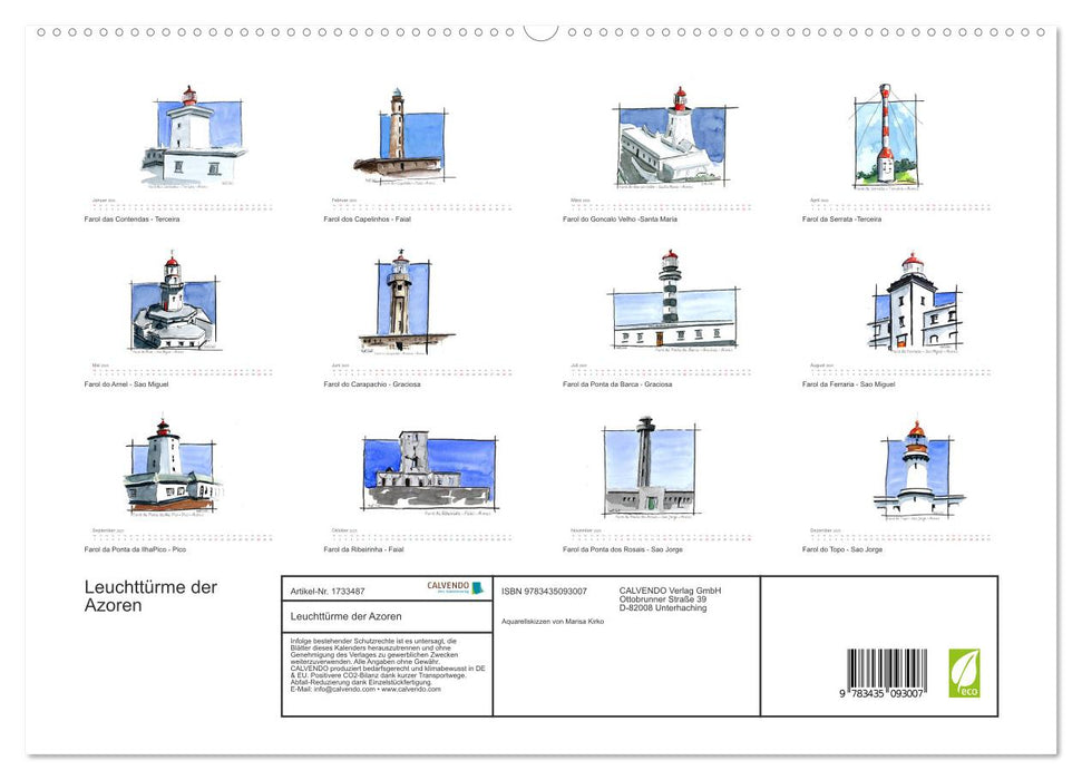 Leuchttürme der Azoren (CALVENDO Premium Wandkalender 2025)