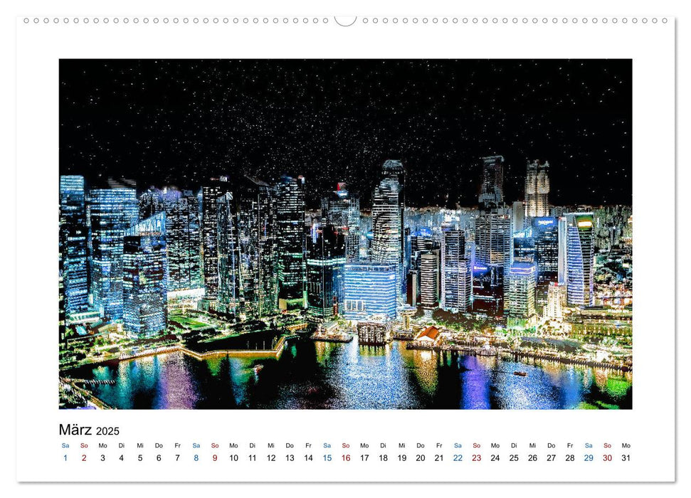 Singapur - Asiatische Metropole bei Nacht (CALVENDO Premium Wandkalender 2025)