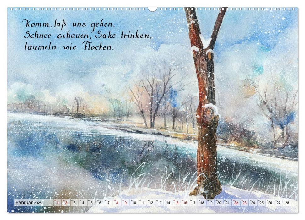 Aquarelle und Haiku von Basho (CALVENDO Wandkalender 2025)