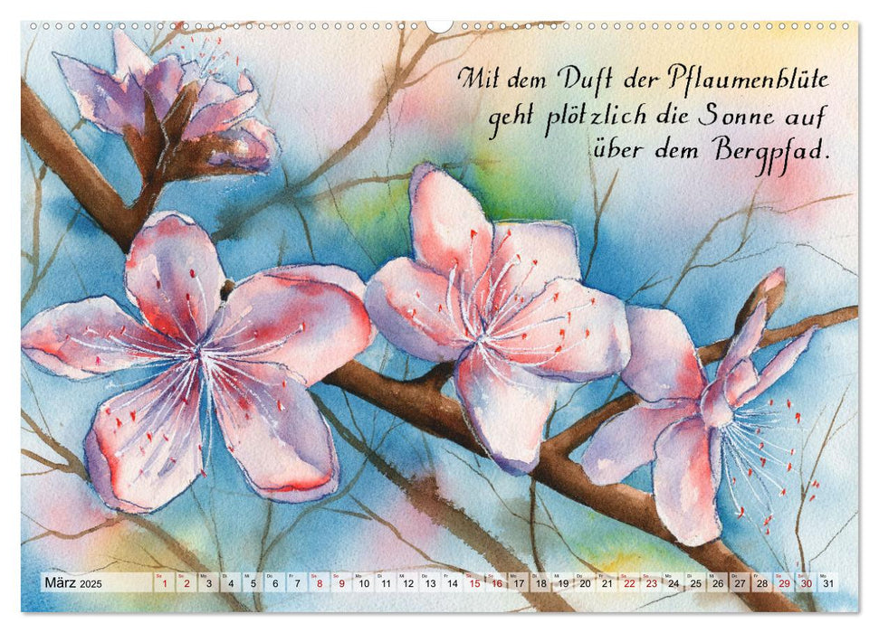 Aquarelle und Haiku von Basho (CALVENDO Wandkalender 2025)