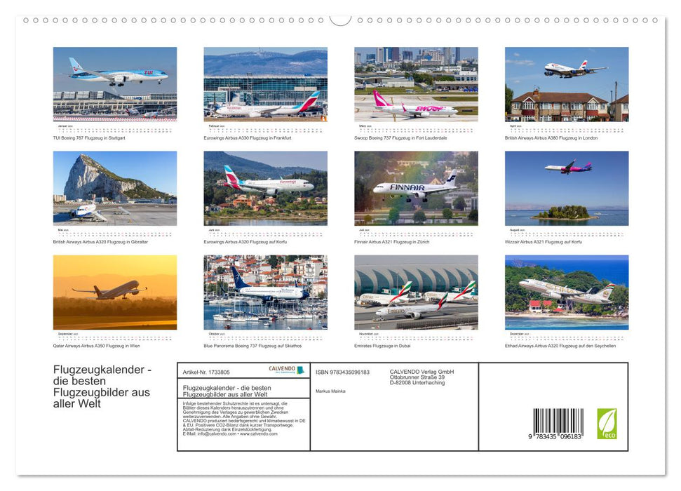 Flugzeugkalender - die besten Flugzeugbilder aus aller Welt (CALVENDO Premium Wandkalender 2025)