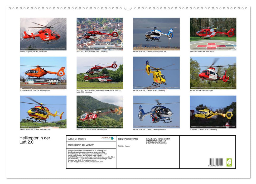 Helikopter in der Luft 2.0 (CALVENDO Wandkalender 2025)