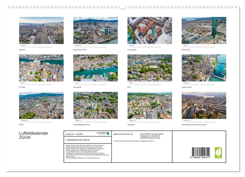 Luftbildkalender Zürich (CALVENDO Premium Wandkalender 2025)