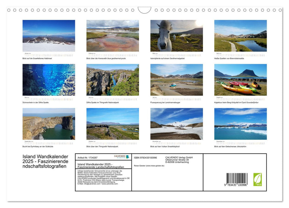 Island Wandkalender 2025 - Faszinierende Landschaftsfotografien (CALVENDO Wandkalender 2025)