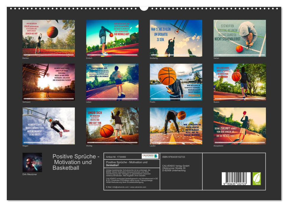 Positive Sprüche - Motivation und Basketball (CALVENDO Premium Wandkalender 2025)