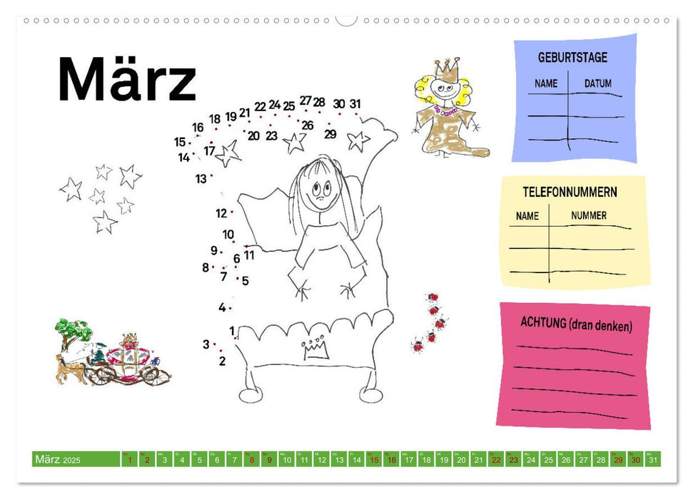 Zahlen und Malen Kalender mit der kleinen Prinzessin (CALVENDO Wandkalender 2025)