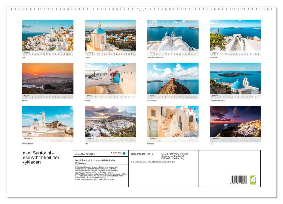 Insel Santorini - Inselschönheit der Kykladen (CALVENDO Wandkalender 2025)