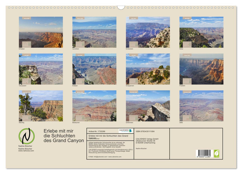 Erlebe mit mir die Schluchten des Grand Canyon (CALVENDO Wandkalender 2025)