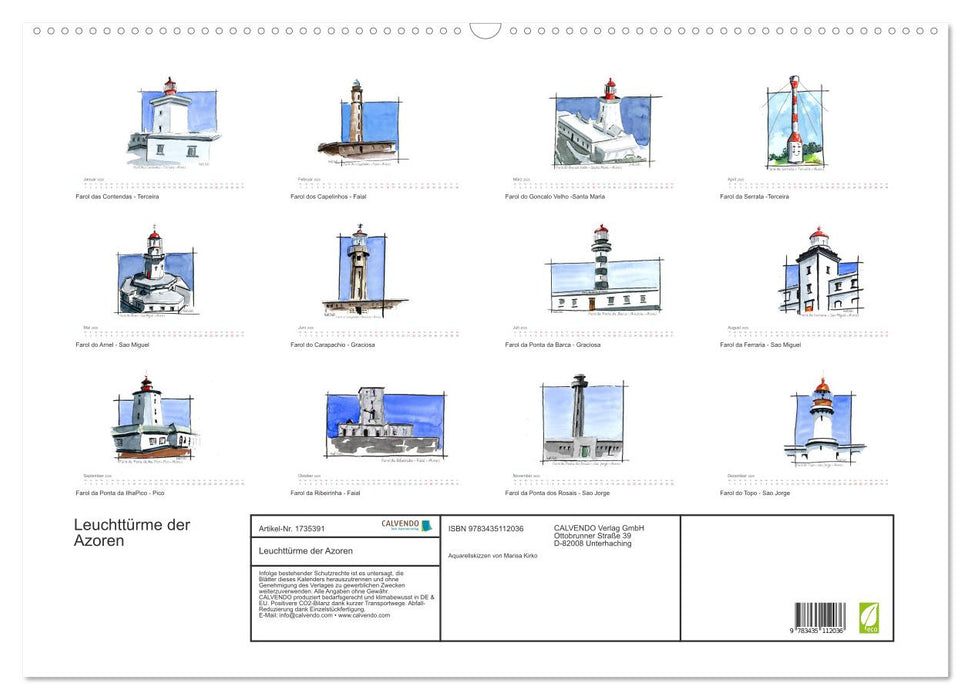 Leuchttürme der Azoren (CALVENDO Wandkalender 2025)