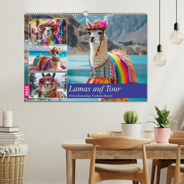 Lamas auf Tour. Perus flauschige Fashion-Ikonen (CALVENDO Wandkalender 2025)