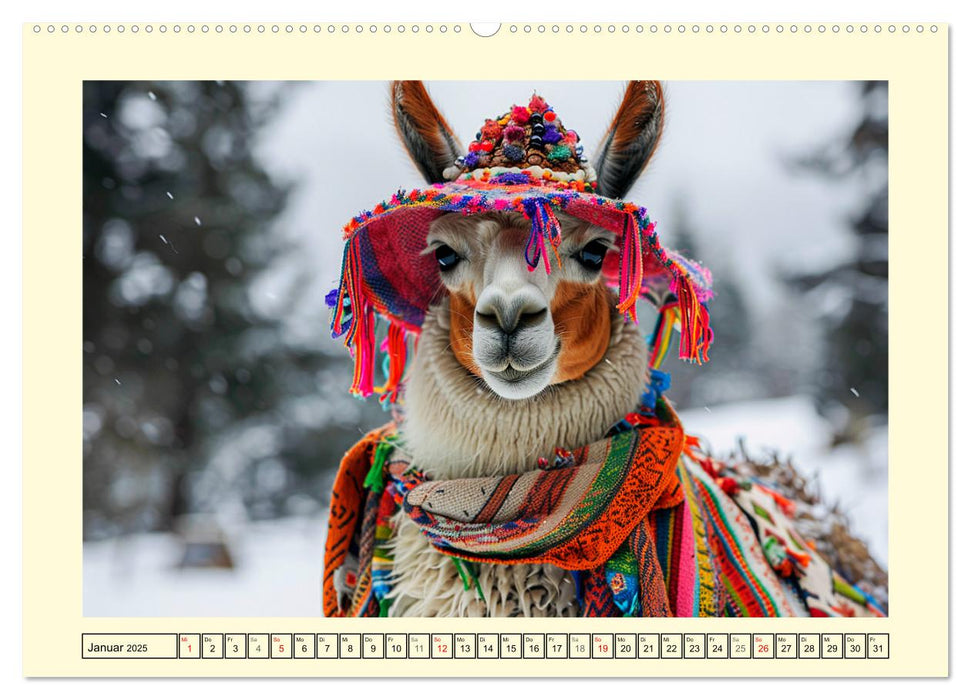 Lamas auf Tour. Perus flauschige Fashion-Ikonen (CALVENDO Premium Wandkalender 2025)