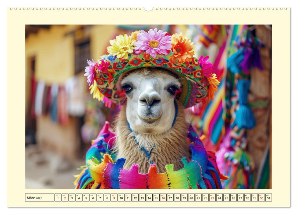 Lamas auf Tour. Perus flauschige Fashion-Ikonen (CALVENDO Premium Wandkalender 2025)