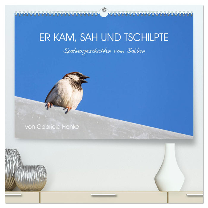 Er kam, sah und tschilpte - Spatzengeschichten vom Balkon (CALVENDO Premium Wandkalender 2025)