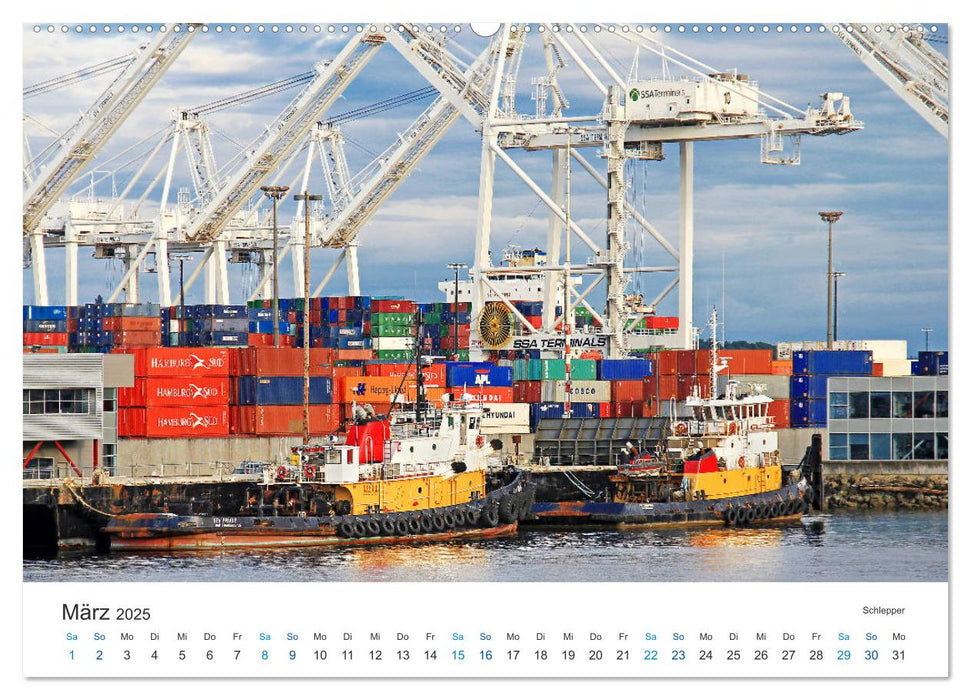 Große und kleine Schiffe im Seehafen Seattle (CALVENDO Premium Wandkalender 2025)