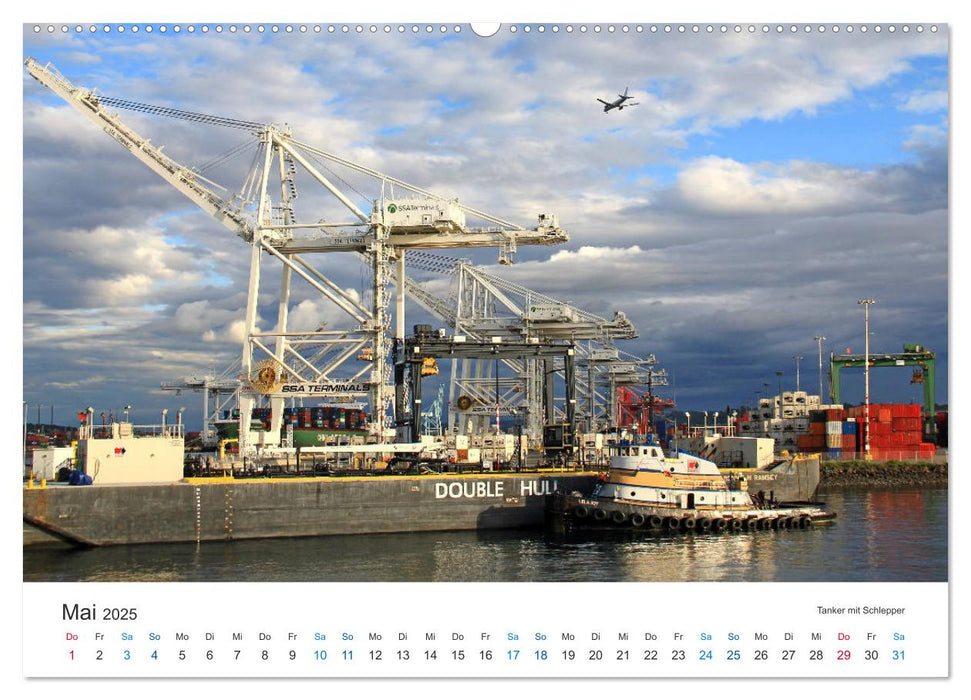 Große und kleine Schiffe im Seehafen Seattle (CALVENDO Premium Wandkalender 2025)