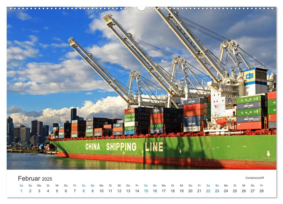 Große und kleine Schiffe im Seehafen Seattle (CALVENDO Wandkalender 2025)