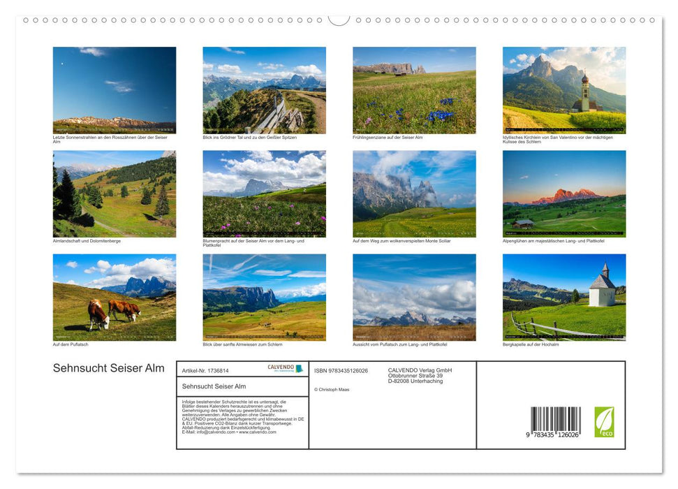 Sehnsucht Seiser Alm (CALVENDO Premium Wandkalender 2025)