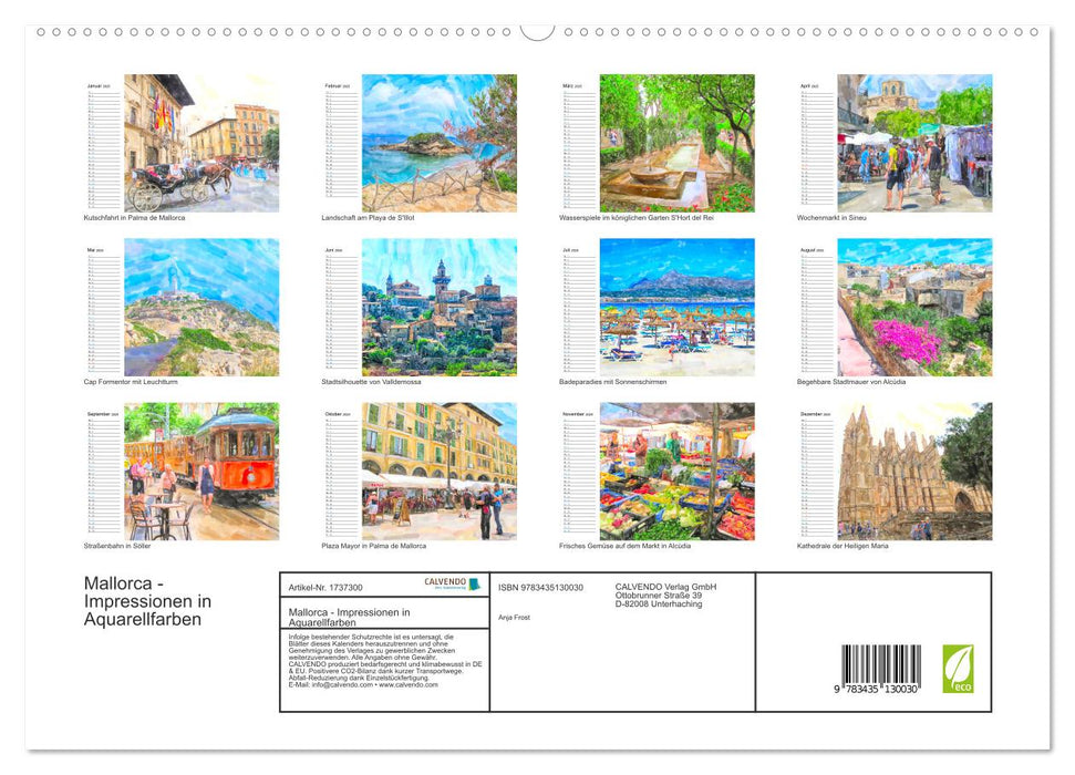 Mallorca - Impressionen in Aquarellfarben (CALVENDO Premium Wandkalender 2025)