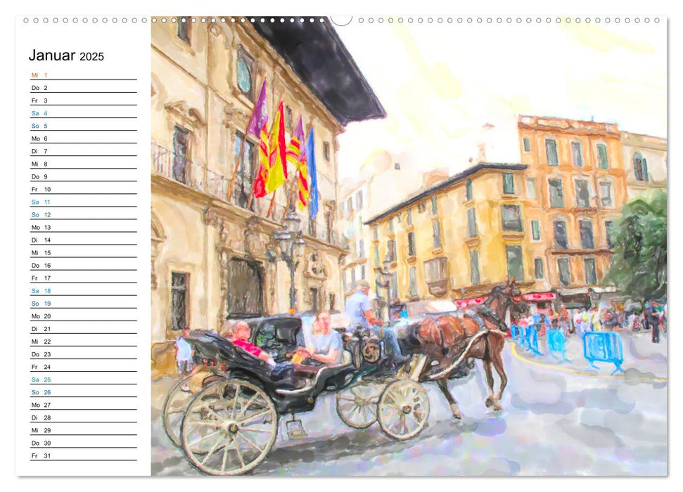 Mallorca - Impressionen in Aquarellfarben (CALVENDO Premium Wandkalender 2025)