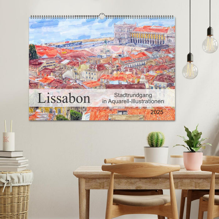 Lissabon - Stadtrundgang in Aquarell-Illustrationen (CALVENDO Wandkalender 2025)