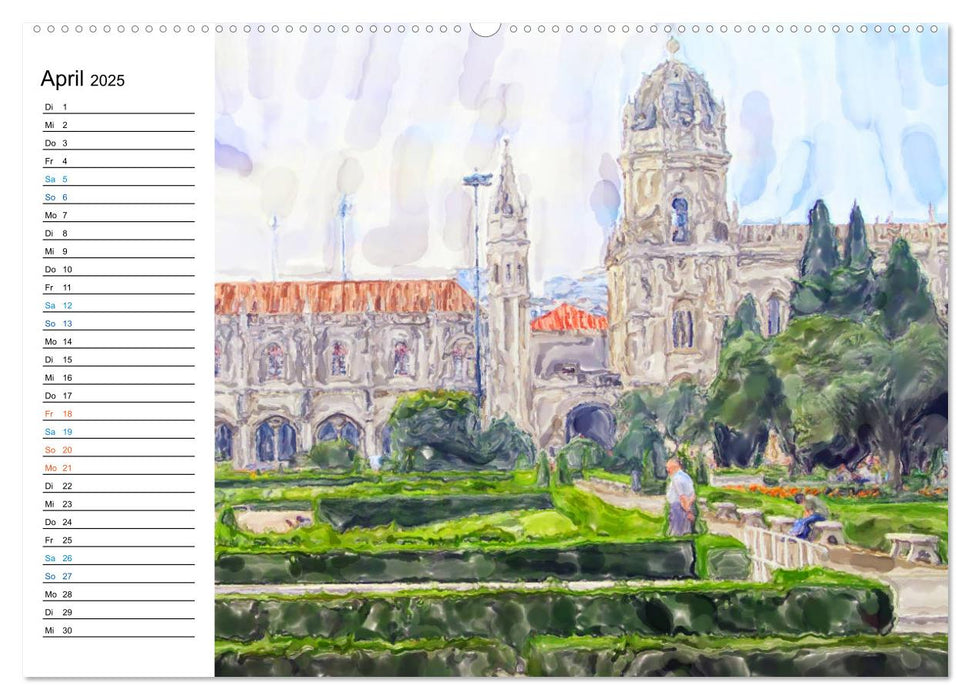 Lissabon - Stadtrundgang in Aquarell-Illustrationen (CALVENDO Wandkalender 2025)