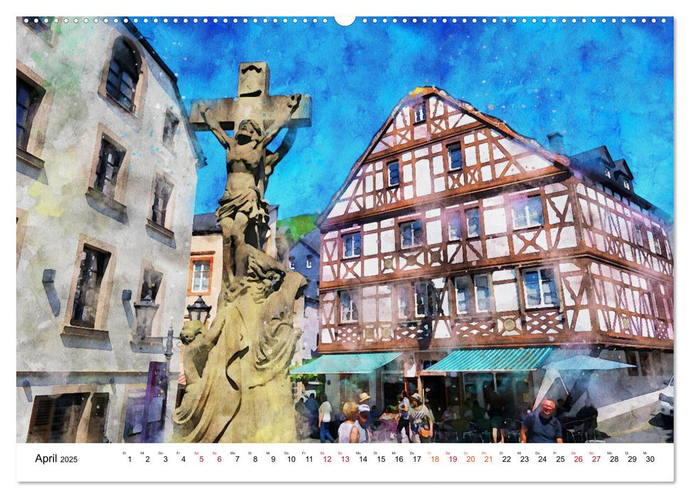 Bernkastel-Kues - Stadtrundgang in Aquarell (CALVENDO Premium Wandkalender 2025)