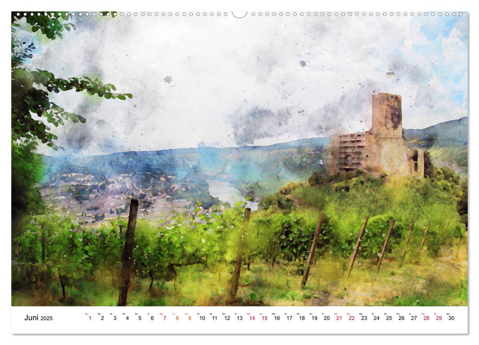 Bernkastel-Kues - Stadtrundgang in Aquarell (CALVENDO Premium Wandkalender 2025)