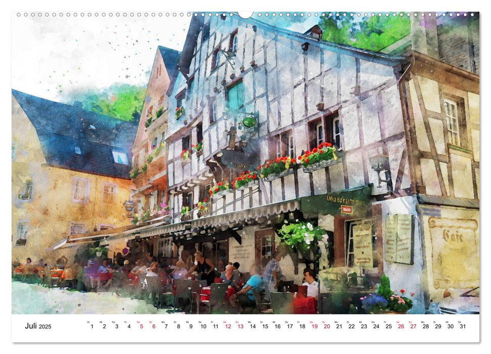 Bernkastel-Kues - Stadtrundgang in Aquarell (CALVENDO Premium Wandkalender 2025)