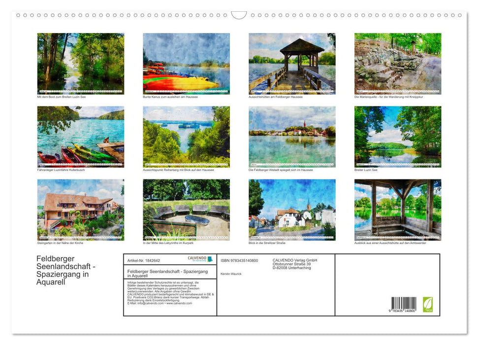 Feldberger Seenlandschaft - Spaziergang in Aquarell (CALVENDO Wandkalender 2025)