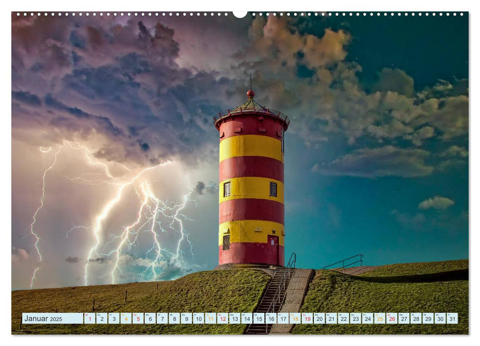 Leuchtturm Gewitter (CALVENDO Premium Wandkalender 2025)