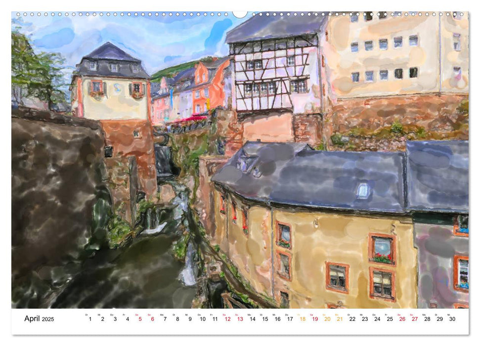 Stadt Saarburg - Rundgang in Aquarell Illustrationen (CALVENDO Premium Wandkalender 2025)