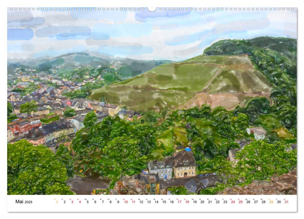 Stadt Saarburg - Rundgang in Aquarell Illustrationen (CALVENDO Premium Wandkalender 2025)