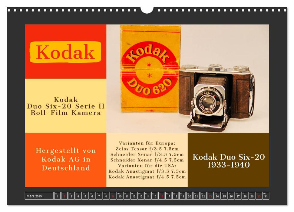 KODAK Antike Kameras 1912 - 1968 (CALVENDO Wandkalender 2025)